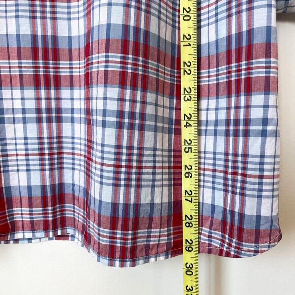 Talbots Woman 2X Red Blue Plaid Button Up Shirt Rolled Sleeve Summer Lightweight - Picture 7 of 9